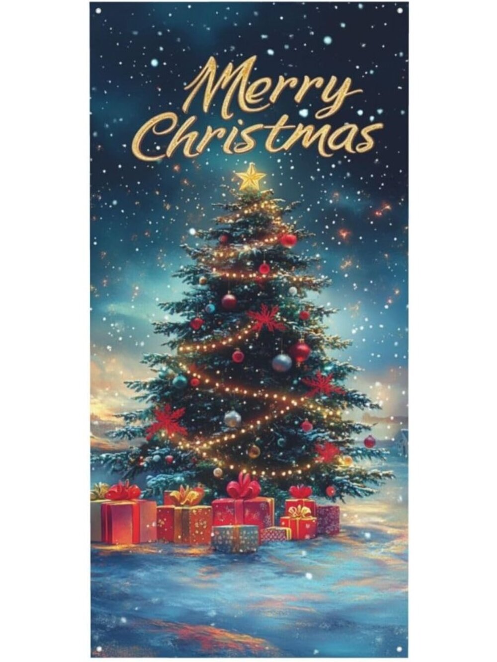 Merry Christmas Print Welcome Door Cover 72.8 X 35.4 Inches Holiday Seasonal Dec